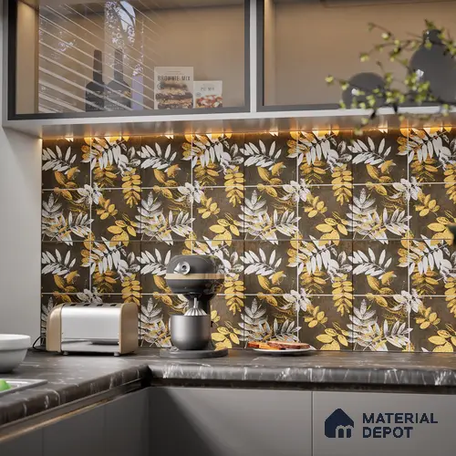 Floral Wall Tile TL 07249 B Plana 8006 GLM (Gold) 1 ft x 1 ft Ceramic Matte Finish - 9 mm  | 2 mm Spacer is Mandatory | Please Expect a Slight Variation of Pattern
